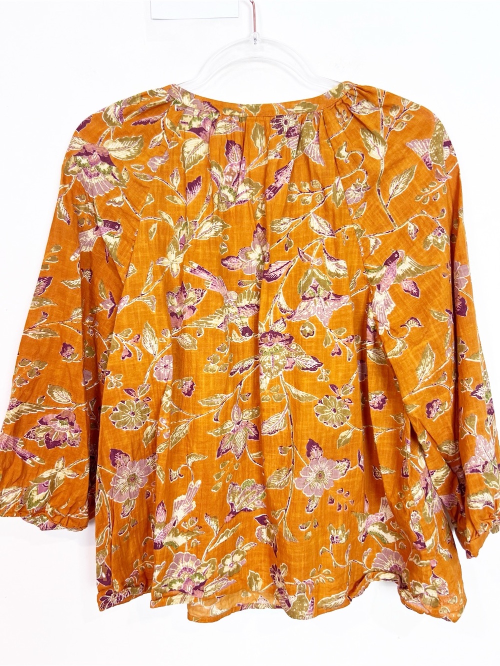 TOAST ORANGE 3/4 SLEEVE FLORAL 
BOHO PEASANT BLOUSE WOMENS SMALL - Picture 4 of 4